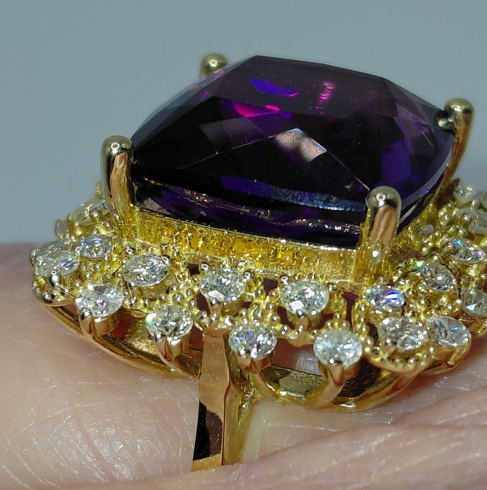 Amethyst Halo Style Ring 7.3 Ct Center Stone With 1 Ct Diamonds 14ct Gld Sz 6.75 - Picture 5 of 11